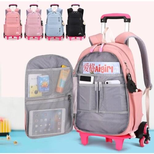 New Bolsas De La Escuela Girls Trolley Backpack Waterproof Rugzak Middle School Students Zaino Donna Wheeled Sacoche Kids Bag