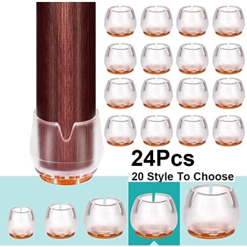 New 24Pcs Silicone Chair Leg Caps With Felt Pad Round Square Rectangle Feet Table Covers Protectors Furniture Table Feet Covers