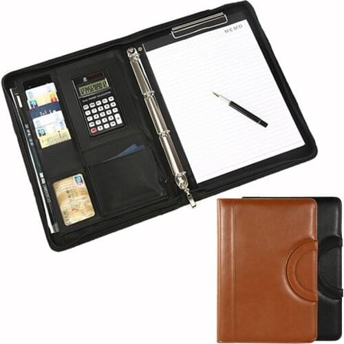 A4 PU Portable File Folders Briefcase Office Manager Folder Binder Business Multifunctional Folder Big Capacity Document Bag Pad