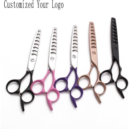 6.0" 17cm Customized Logo 440C Elastic Handle Hairdressing Scissors Cutting / Thinning Scissors Professional Hair Scissors C9122