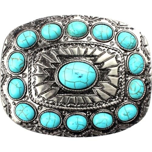 Western Cowboy Belt Buckle Turquoise Hip-hop Belt Accessories Fit Jeans Indian Rodeo Novelty Bead Decor Belt Buckle