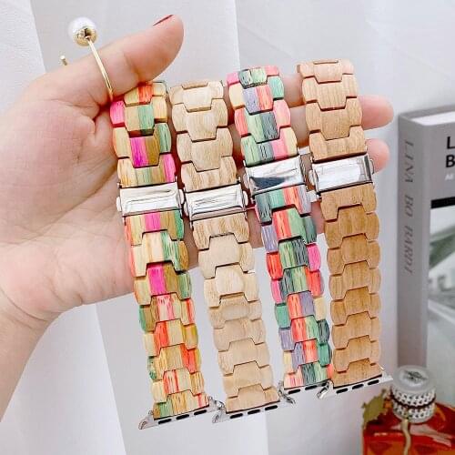 Fashion Wood Strap for Apple Watch SE Band Series 6 5 4 3 2 Exquisite Wristband Belt for iWatch 40mm 44mm 38mm 42mm Bracelet