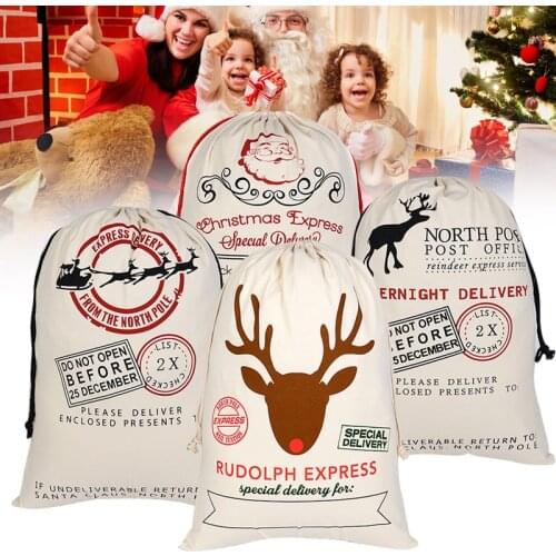 5pcs Christmas Bags Printed Xmas Novelty Bag with Drawstring Sack Decoration AUG889