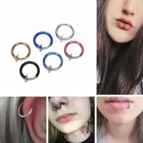 2PCS Retractable Earrings Nose Lip Hoop Ring Stainless Steel Fake Piercing Cartilage Earrings Septum Helix Piercing Body Jewelry