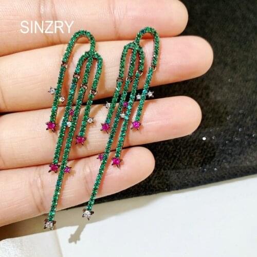 SINZRY elegant zirconia jewelry cubic zircon cactus plant tassel drop earrings fashion women jewelry accessory