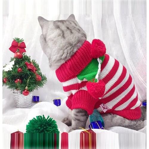 Warm Dog Clothes for Small Medium Dogs Striped Knitted Cat Sweater Pet Clothing for Chihuahua Bulldog Puppy New Year Costume