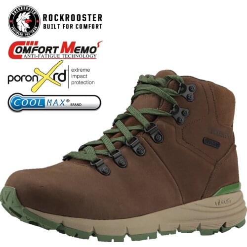 ROCKROOSTER Outdoor Ankle Trekking Shoes Men Waterproof Hiking Shoes Mountain Boots Genuine Leather Vibram Outsole boots