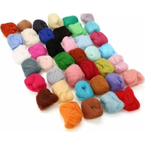 Felting Wool Tops Soft Roving Wool Fibre for Needle Felting & Wet Felting DIY Doll Needlework Mix 40 Colors