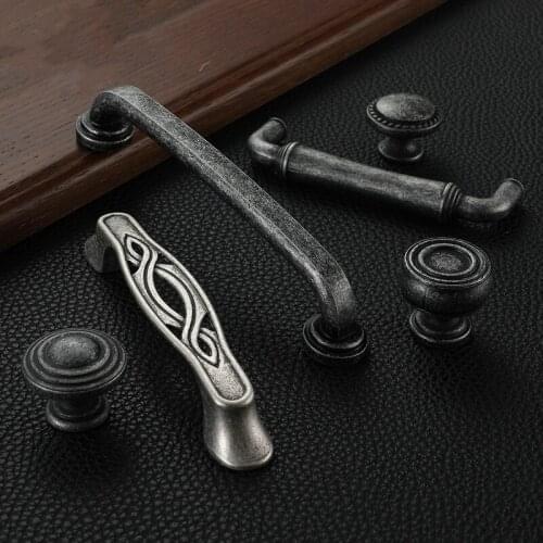 Vintage Antique Furniture Handles Drawer Door Knobs Gray Bronze Cabinet Handle Pulls Cupboard Wooden Vintage Hardware 675