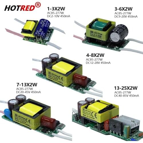 Inside 1-36W Isolation AC85-277V LED Driver 1-3x2W 3-6x2W 4-8x2W 7-13x2W 13-25x2W 450mA DC2-85V Constant Current Free Shipping