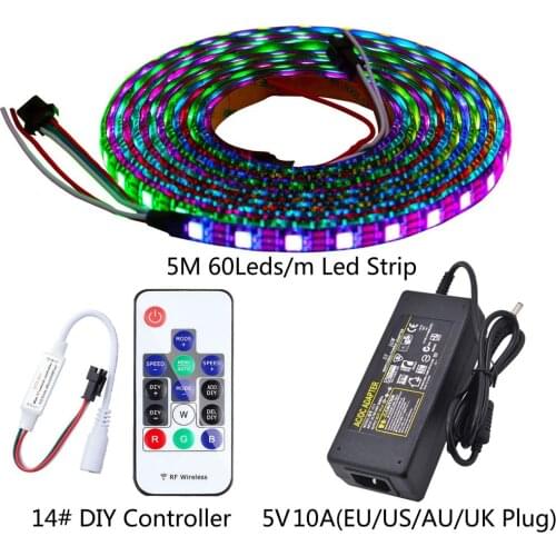 WS2812B WS2812 Individually Addressable RGB Led Strip Light 14keys RF Remote Controller DC5V Transformer Power Supply Kit