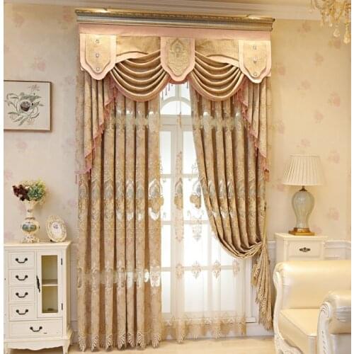 New Style Curtains European Style Embroidered Jacquard Chenille Bay Window Shading Curtains for Living Dining Room Bedroom