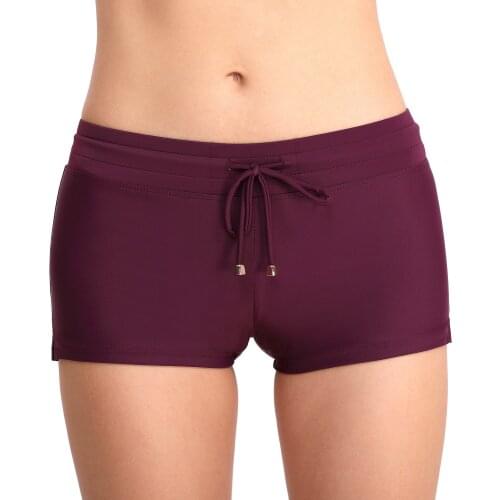 Womens solid color swimming trunks large size anti-lighting simple boxer swimming trunks beach swim trunks
