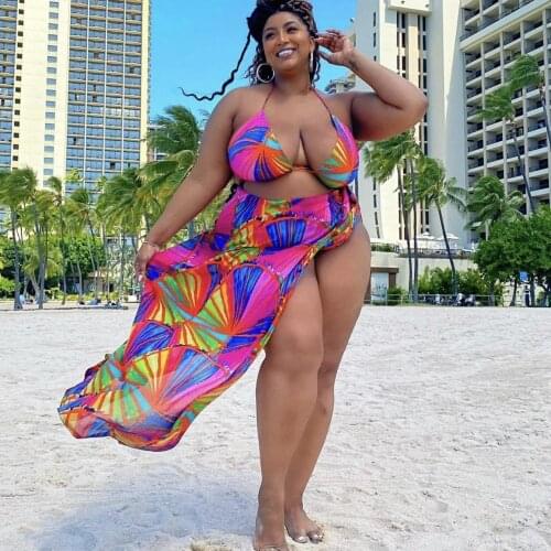 3 Piece Set Women Flower Plus Size Swimsuit Wholesale Bikinis Sets Sexy Jumpsuit Swimsuit Cover Up Bathing Suit Dropshipping