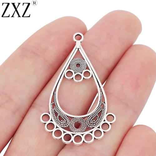 ZXZ 10pcs Zinc Alloy Water Drop Shape Connector Charms Pendants for Earrings Jewelry Making Accessories 44x27mm