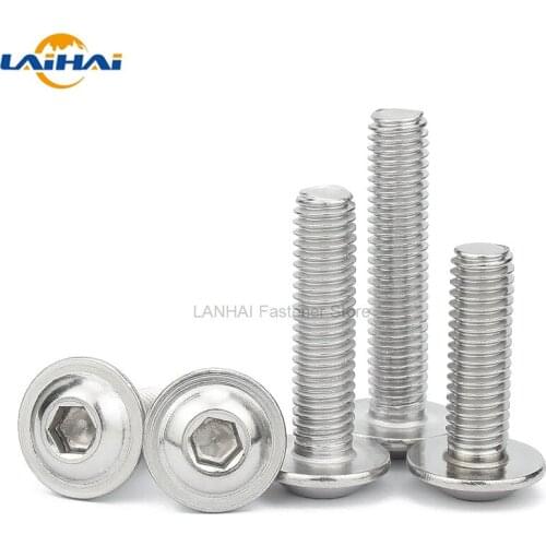 1/50pcs M3 M4 M5 M6 M8 ISO7380.2 304 Stainless Steel Hex Hexagon Socket Round Button Flange Head With Washer Collar Screw Bolt