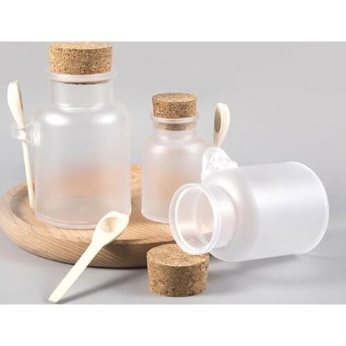 1Pc 100/200/300/500g Refillable Bottles With Spoon, Beauty Care Skin Bath Salt Bottle Sample Empty Bottle Cosmetic Containers