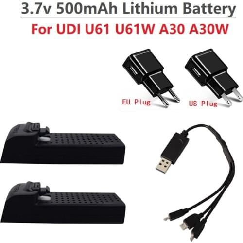 1Pcs Original 3.7V 500mAh Lipo Battery With Charger For UDI U61 U61W A30 A30W Drone RC Quadcopter Spare Parts Drone Battery