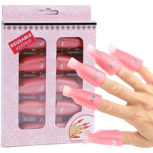 10PC/set Nail Art Plastic Gel Nail Polish Remover Soak Off Cap Clip UV Gel Polish Wrap Tool for removal of varnish
