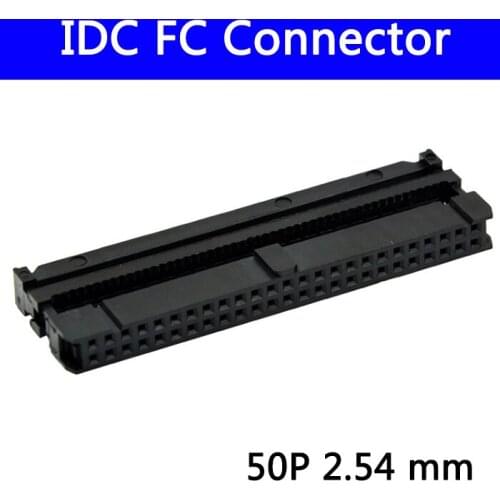 100pcs 2.54 mm IDC Socket Female FC 50P 50pin 2*17 Rectangular Connector adapter Ribbon Cable 1.27 mm