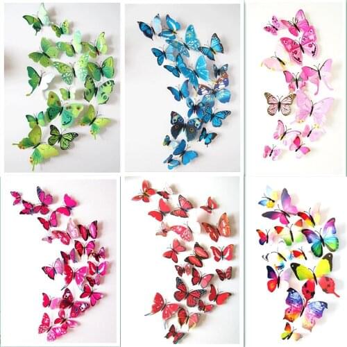 12pcs/lot 3D Magnet Butterfly PVC Wedding Home Party Decorative DIY Kids Room TV Kitchen Fridge Stickers Decor Craft