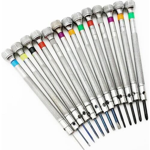 13Pcs 0.6 0.8 1.0 1.2 1.4 1.6 1.8 2.0mm Watchmakers Screwdrivers Set Glasses Flat Blade Watches Accessories Repair Tools Kits