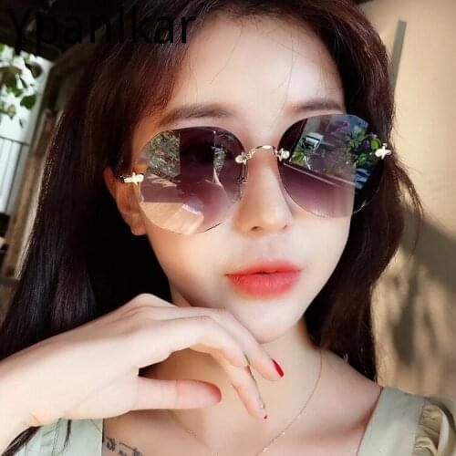 2021 Fashion Rimless Cut-edge Round Sunglasses Personalized Gradient Color Sunglasses
