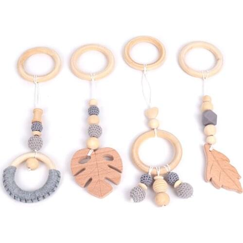 4Pcs/Set Baby Nordic Gym Frame Hanging Pendants Wooden Ring Teether Molar Gifts 63HE