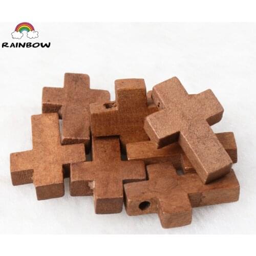 Natural Wooden Faceted Wooden Cross Geometric Spacer beads For Jewelry making Handmake DIY Accessory 23x15mm 50pcs
