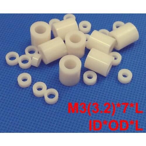500pcs M3 3.2*7*15 3.2x7x15 3.2*7*16 3.2x7x16 3.2*7*18 3.2x7x18 ID*OD*L ABS Plastic Round Column Shim Washer Standoff Spacer