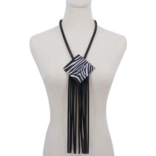 YD&YDBZ Big Square Metal Necklaces For Women Exaggerated Rubber Rope Leather Tassel Long Necklace Gothic Sweater Chain Jewelry