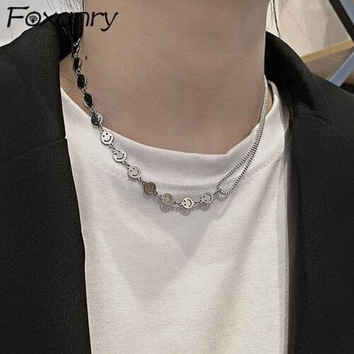 Evimi 925 Sterling Silver Smiley Face Clavicle Chain Trendy Necklace for Women Vintage Punk Thai Silver Party Jewelry Gifts