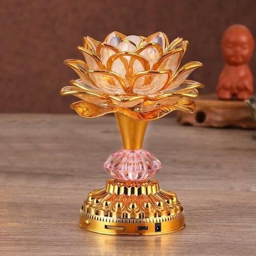 Lotus Flower Lights Buddha Bright Lamp LED Colorful Light Lotus Lanterns Buddha Prayer Machine Goddess Buddhist Music Temple