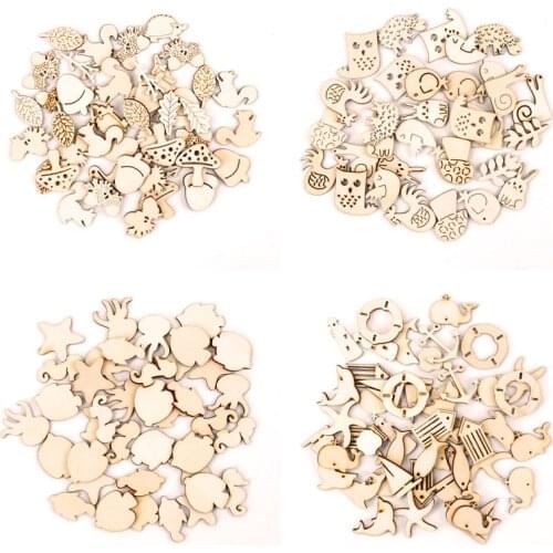 Wooden Animals Shape Handmade Home Decoration Hanging Ornament Accessory Painting Scrapbooking Craft DIY 25-30mm 20pcs