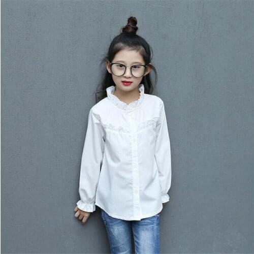 Kids Clothes Girls White Shirts Solid Kids School Girls Blouses Girls Clothes Casual Girls Shirts Spring Autumn Shirts AA2427