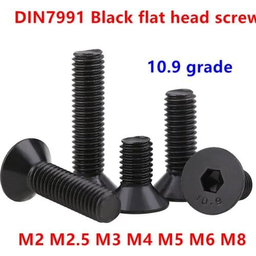 DIN7991 Allen Key Hex Screw M2 M2.5 M3 M4 M5 M6 M8 Black Flat head Hex socket cap screw Hexagon socket countersunk screws Bolts