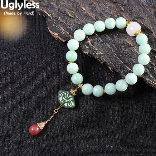 Uglyless Long Tassel Agate Jade Emerald Multi Gemstones Beads Jewelry for Women Free Size Elastic Rope Bracelets Gold 925 Silver