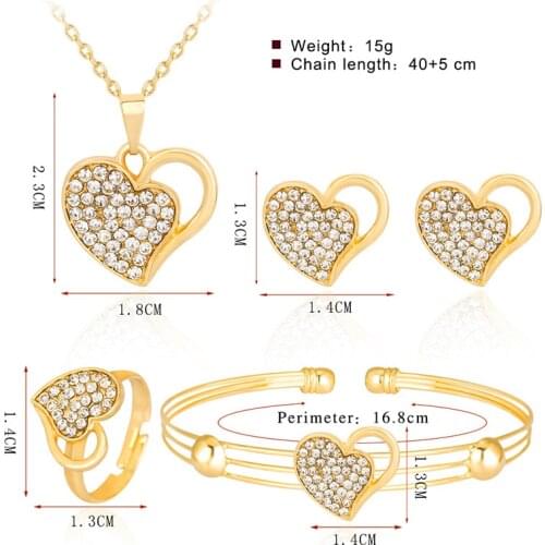 HC Fashion Heart Pendant Kids Party Jewelry Cute Peach Charm Crystal Necklace Girls 4 Pcs Jewelry Set Children Jewelry Gifts T