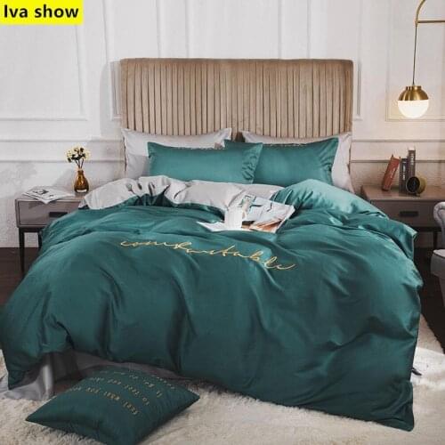 Long-staple cotton Double color matching Bedding Set + Light Stone Blu Bedding+Silver grey sheets+Reactive printing Process