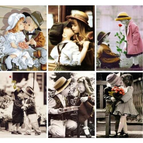 Huacan 5d Diy Diamond Painting Portrait Mosaic Girl And Boy Love Embroidery Home Decoration Diamond Art Full Drill