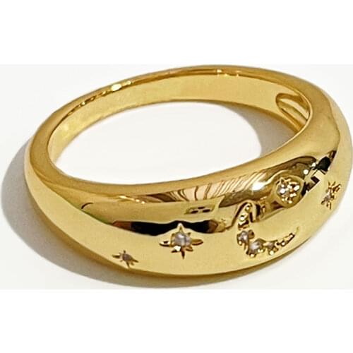 PerisBox Exquisite Moon Star Zircon Chunky Rings For Women Daily Delicate Sparkly CZ Stone Brass Finger Ring