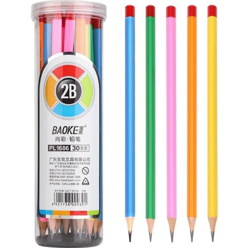 A Box of 30 Baoke PL1686 Primary School Pencils Non-toxic 2B with Eraser Head Book Writing Art Painting Sketch Log Pencil Set