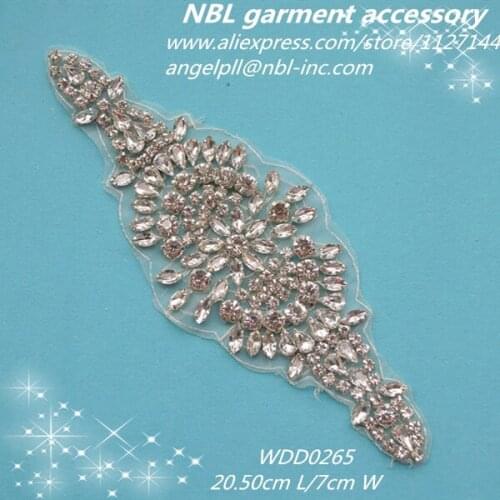 Crystal bridal beaded patch rhinestone applique for wedding dress DIY sash iron on WDD0265