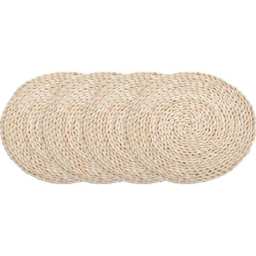 Round Corn Straw Placemats,Braided for Tea Coffee Kitchen Table Advantage, Heat Insulation Pads,4 Pack,14Inch
