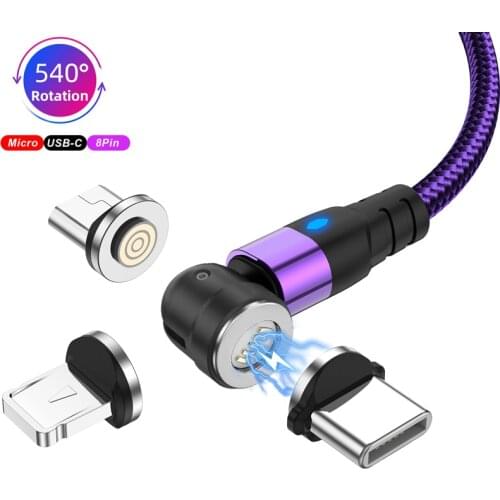 Lovebay 540° 3A Magnetic Micro USB Type C Cable Phone Accessories Charging For iPhone 7 8 Plus Xr 11 Xiaomi Redmi Charger