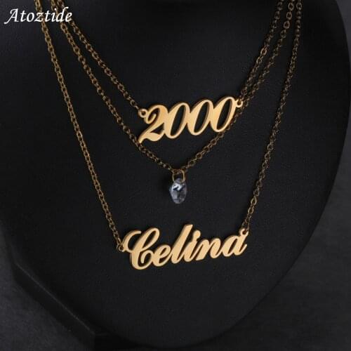 Fashion Custom Necklace Personalized Name Stainless Steel Hanging Zircon Three Layers Necklaces Pendant for Women Jewelry Gift
