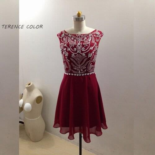 Fashion Cap Sleeves Beading Tops Chiffon Short Cocktail Dresses