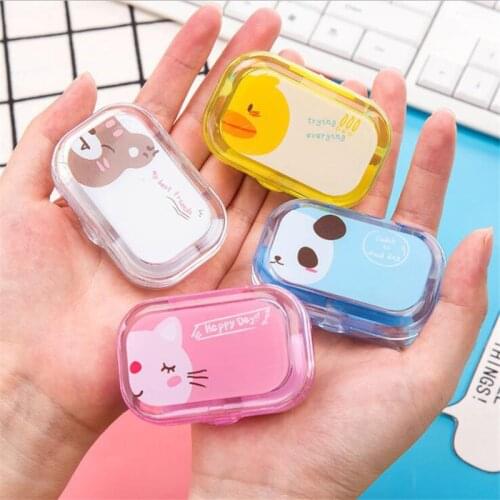 Cartoon Contact Lens Cases with Mirror Cute Contact Lens Box Square Women Girls Travel Contact Lenses Kit Container Case