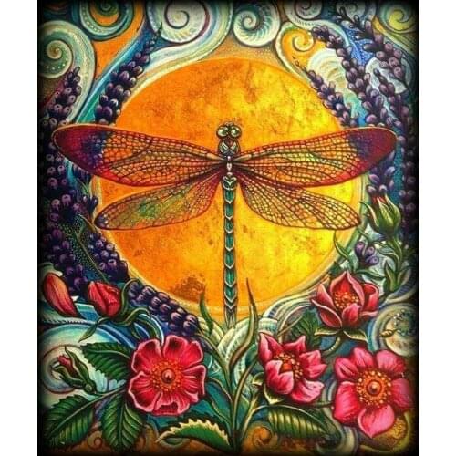 Flowers Lotus Dragonfly Diamond Painting Kit - DIY