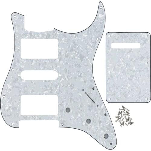 Set of White Pearl 4Ply 11 Hole Guitar Pickguard HSH & Back Plate & Screws for FD ST Strat Style Guitar Parts Accessories